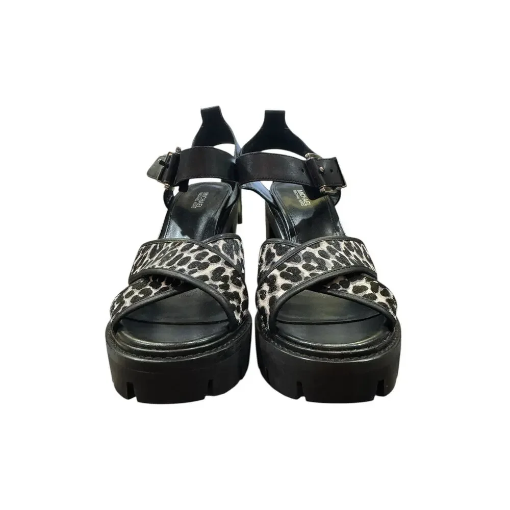 Michael Kors Colby Platform Lug Sandals Leopard Calf Hair Size 8.5 NWT - Picture 7 of 11
